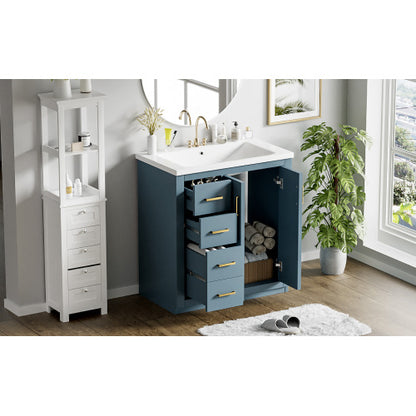 30'' Bathroom Vanity with Ceramic Sink Combo,Solid Wood Frame Bathroom Storage Cabinet, Freestanding Vanity Set with 3 Drawers& Soft Closing Doors