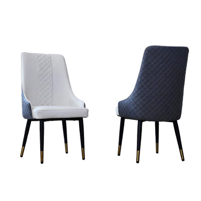 Modern PU Leather Dining Chairs Set of 2, Ergonomic High Back Chairs with Carbon Steel Legs, Blue White