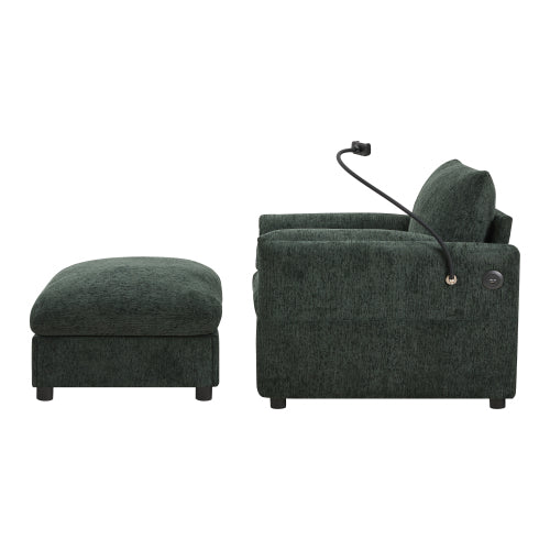 37 inch  Chenille Cloud-Style Single Armchair, Ottoman Storage, USB-C Charging, Phone Holder