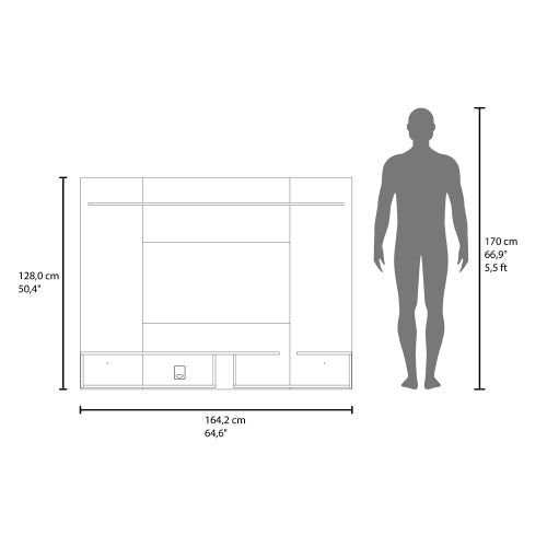 65 Inch Gray Wall Mount Floating TV Panel Modern Multi-Shelf Entertainment Center