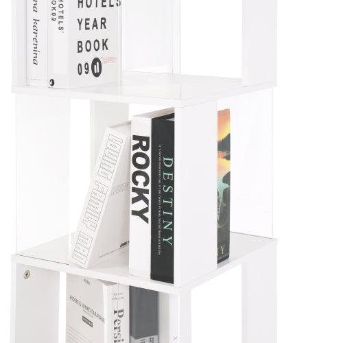 5-Tier 360° Rotating Bookshelf Wood Veneer & Acrylic Panel Anti-Tip Base Modern Home Display Storage Rack