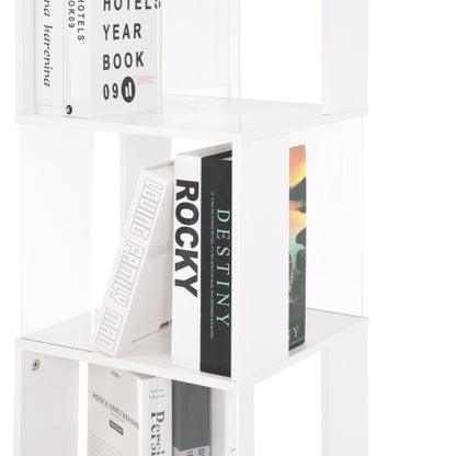 5-Tier 360° Rotating Bookshelf Wood Veneer & Acrylic Panel Anti-Tip Base Modern Home Display Storage Rack