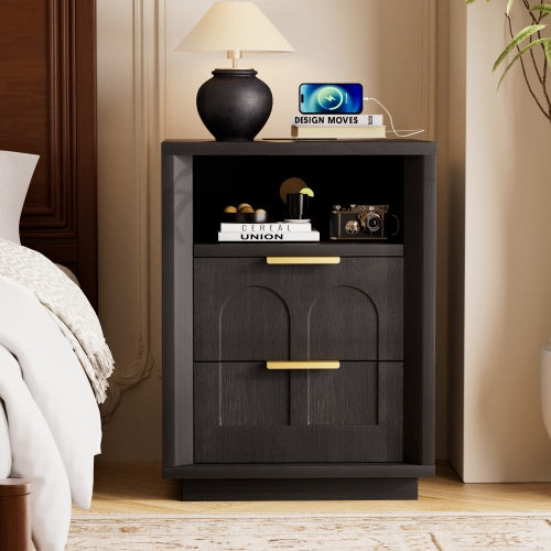 Black 2-Pack Nightstands with Charging Station