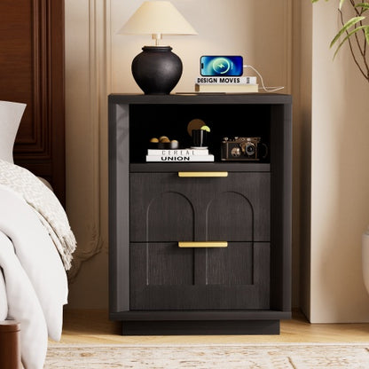 Black 2-Pack Nightstands with Charging Station