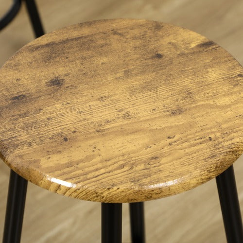 5-Piece Rustic Brown & Black Counter Set, MDF Table & 4 Metal Frame Stools with Foot Pads