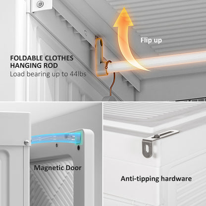 Portable Wardrobe Closet, Folding Bedroom Armoire, Clothes Storage Organizer with 8 Cube Compartments, Hanging Rod, Magnet Doors, White