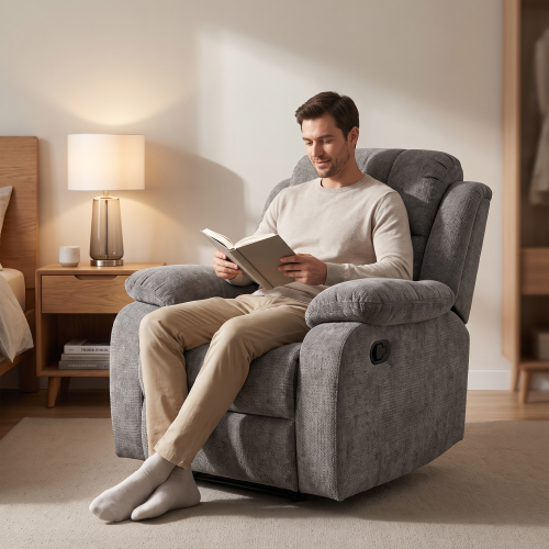 Manual Chenille Recliner Chair 110 degree -170 degree  Adjustable 400LB Capacity for Living Room Bedroom Small Spaces