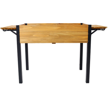 Raised Garden Bed, Metal Leg Wood Planter Boxes with Folding Storage Shelf