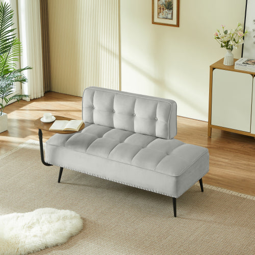 54-Inch Modern Two-Seater Velvet Sofa with 360 degree  Rotating Side-Table Copper-Nail Accents for Small-Spaces