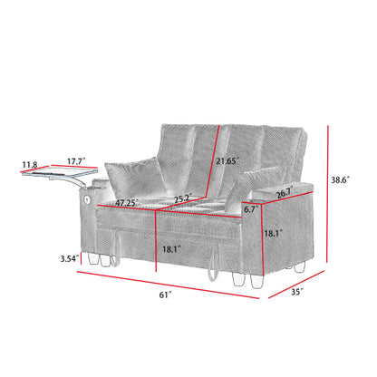 Dark Grey Loveseat Sofa with Storage,USB Ports,Cup Holder & Swivel Table