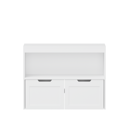Kids Toy Storage Organizer with Drawers Open Shelves and Wheels White