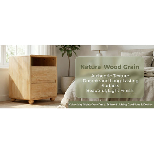 20inch Modern Nightstand with 2 Drawers And Shelves Solid Wood Night Stand with Charger Station Mid Century Bedside Table Curved Wood Side Table for Bedroom Living room