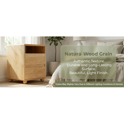20inch Modern Nightstand with 2 Drawers And Shelves Solid Wood Night Stand with Charger Station Mid Century Bedside Table Curved Wood Side Table for Bedroom Living room
