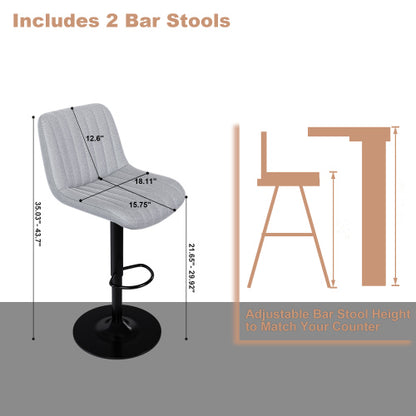 Swivel Bar Stools with Adjustable Height (35.03-43.7 Inches), Backrest, and Soft Knit Fabric - Ideal for Kitchen Island, Bar Counter, Dining Room, Grey(Set of 2)