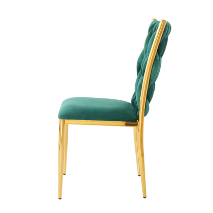Velvet Upholstered Dining Chairs with Metal Legs, Set of 2, Green