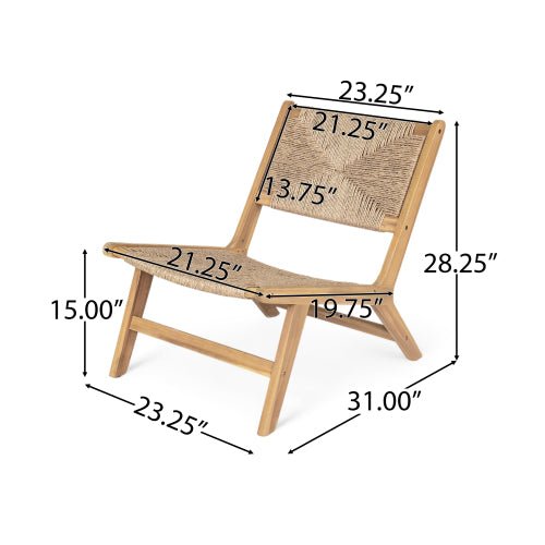 Acacia Wood Outdoor Armless Lounge Chair-Light Teak