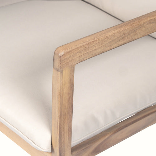 Outdoor Acacia Wood Loveseat with Coffee Table, Light Teak Frame, Beige Cushion