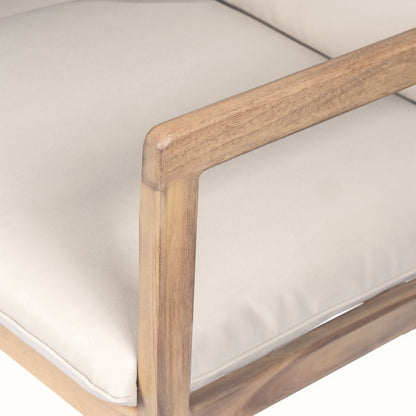Outdoor Acacia Wood Loveseat with Coffee Table, Light Teak Frame, Beige Cushion