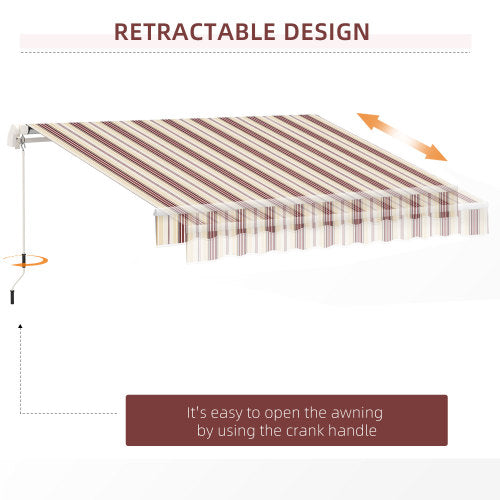 Outsunny 13' x 8' Retractable Awning, Patio Awnings, Sunshade Shelter w/ Manual Crank Handle, UV & Water-Resistant Fabric and Aluminum Frame for Deck, Balcony, Yard, Red Stripes