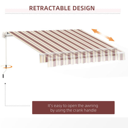 Outsunny 13' x 8' Retractable Awning, Patio Awnings, Sunshade Shelter w/ Manual Crank Handle, UV & Water-Resistant Fabric and Aluminum Frame for Deck, Balcony, Yard, Red Stripes