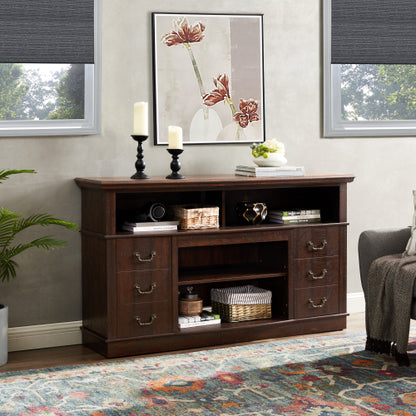 60 Inch Espresso Mid-Century Farmhouse TV Stand 3 Cable Holes Media Console Fits 65 Inch TV