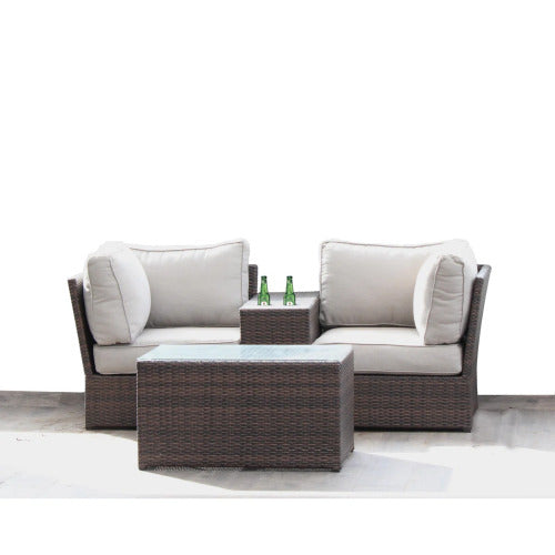 Fully Assembled 2 Piece Outdoor Rattan Seating Group with Cushions Loveseat Coffee Table