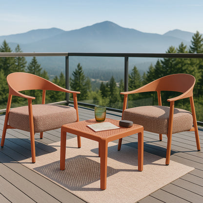 Holiday - Modern 2-Piece Accent Chair Set with Coffee Table – Apricot Brown PP & Steel Frame Sofa Set, Soft Cushioned Seating for Living Room, Lounge, Balcony (2 Chairs + 1 Table)