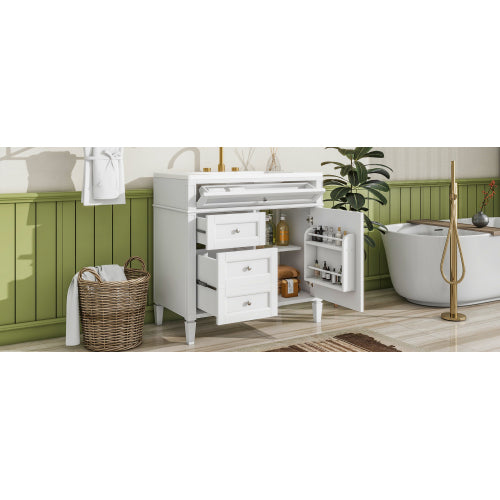 36'' Bathroom Vanity with Top Sink, Modern Bathroom Storage Cabinet with 2 Drawers and a Tip-out Drawer, Single Sink Bathroom Vanity