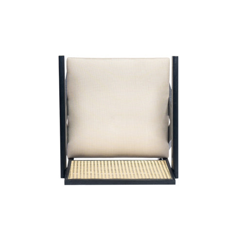 27inch Height, Cream Grey Woven Cane Plastic Backrest Bar Stool - Foam-Padded Fabric Seat & Durable Rubberwood Frame