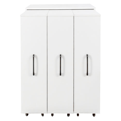 3-Tier Freestanding Pull-Out Door Mobile Bookcase Multi-Grid Storage Cabinet with Universal Wheels