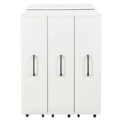 3-Tier Freestanding Pull-Out Door Mobile Bookcase Multi-Grid Storage Cabinet with Universal Wheels