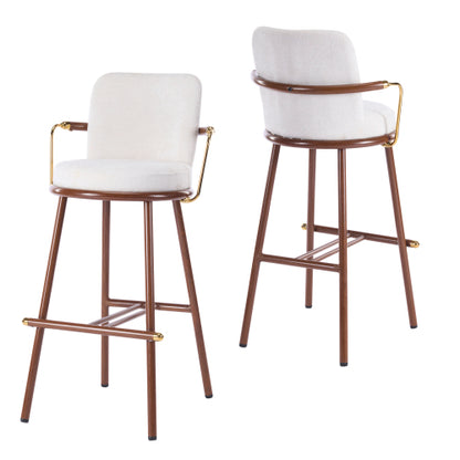 Indoor Upholstered Bar Stool with Metal Frame, Walnut Finished and Beige Upholstery, Set of 2