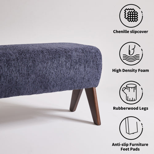 Chenille Upholstered Bench with Solid Wood Legs, Entryway Ottoman