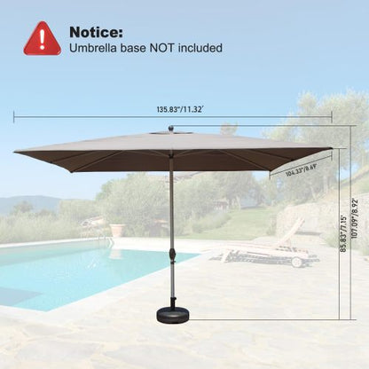 Rectangle Patio Umbrella with Crank Lift and Tilt Function, Grey (Base not included)