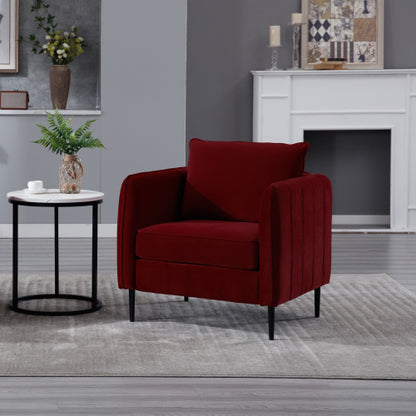 Mid-Century Modern Velvet Accent Armchair with 1 Pillow & Metal Legs