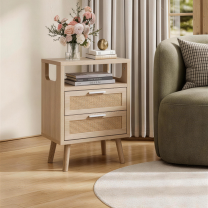 2-Pack Natural Wood 2-Drawer Nightstand