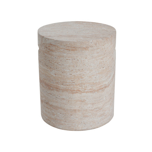 Outdoor/Indoor Lightweight Concrete Side Table With Side Handles,Travertine Finish