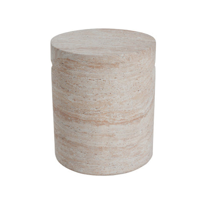 Outdoor/Indoor Lightweight Concrete Side Table With Side Handles,Travertine Finish