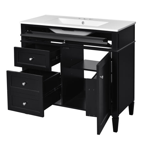 36'' Bathroom Vanity with Top Sink, Modern Bathroom Storage Cabinet with 2 Drawers and a Tip-out Drawer, Single Sink Bathroom Vanity