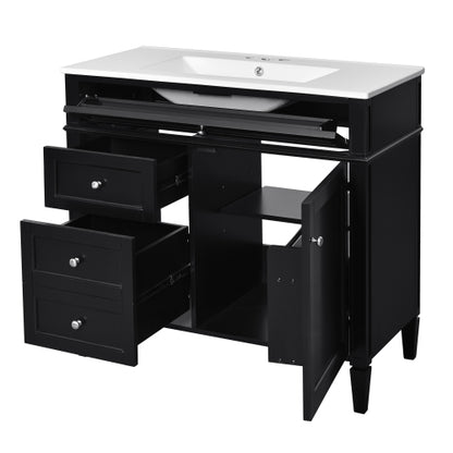 36'' Bathroom Vanity with Top Sink, Modern Bathroom Storage Cabinet with 2 Drawers and a Tip-out Drawer, Single Sink Bathroom Vanity