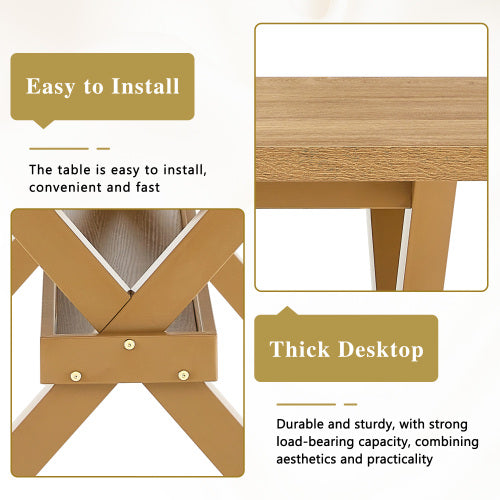 Light Wood Grain MDF Dining Table with X-Shaped Metal Bracket