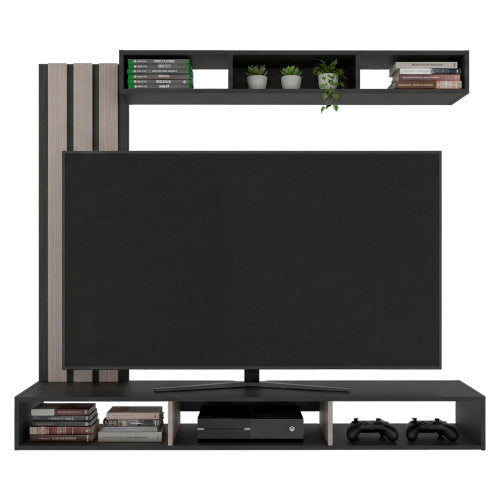 Black Wengue & Oak Floating Entertainment Center, 63 Inch Wall Media Console for TVs Up to 65 Inch TV