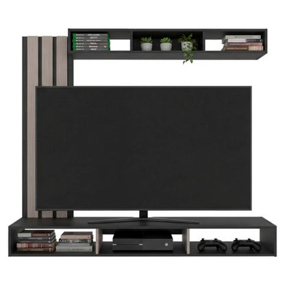 Black Wengue & Oak Floating Entertainment Center, 63 Inch Wall Media Console for TVs Up to 65 Inch TV