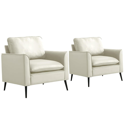 2-PCS Cream-White Cat-Paw Faux-Leather Nordic Retro Light-Luxury Single Sofa Chair