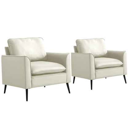 2-PCS Cream-White Cat-Paw Faux-Leather Nordic Retro Light-Luxury Single Sofa Chair