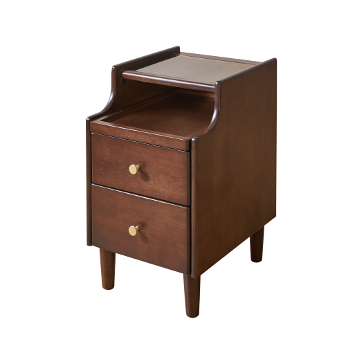 Solid Wood Nightstand with Drawer, Open Shelf and Pull-Out Storage Panel