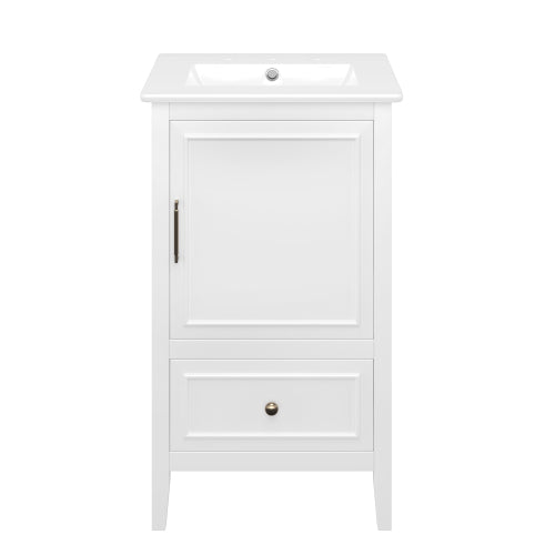 20" Bathroom Vanity with Sink, Bathroom Cabinet with A Door, Door Shelf Storage and Adiustable Foot Pads, A Drawer, White