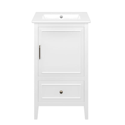 20" Bathroom Vanity with Sink, Bathroom Cabinet with A Door, Door Shelf Storage and Adiustable Foot Pads, A Drawer, White