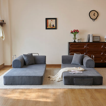 78.8 inch  Grey Corduroy Convertible Sofa Bed, Loveseat