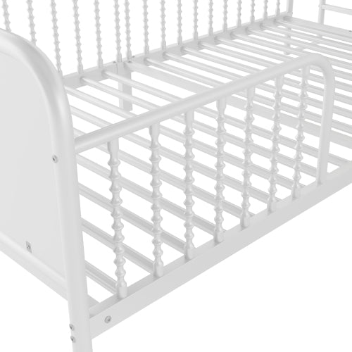 Twin Size Metal Platform Bed Frame with Light, Kids Twin Metal Bed with Upholstered and Storage Headboard, White